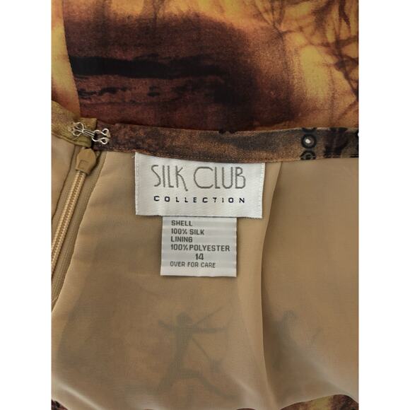 Silk Club Collection Skirt 14 Silk Safari Brown Yellow Midi - Picture 14 of 15